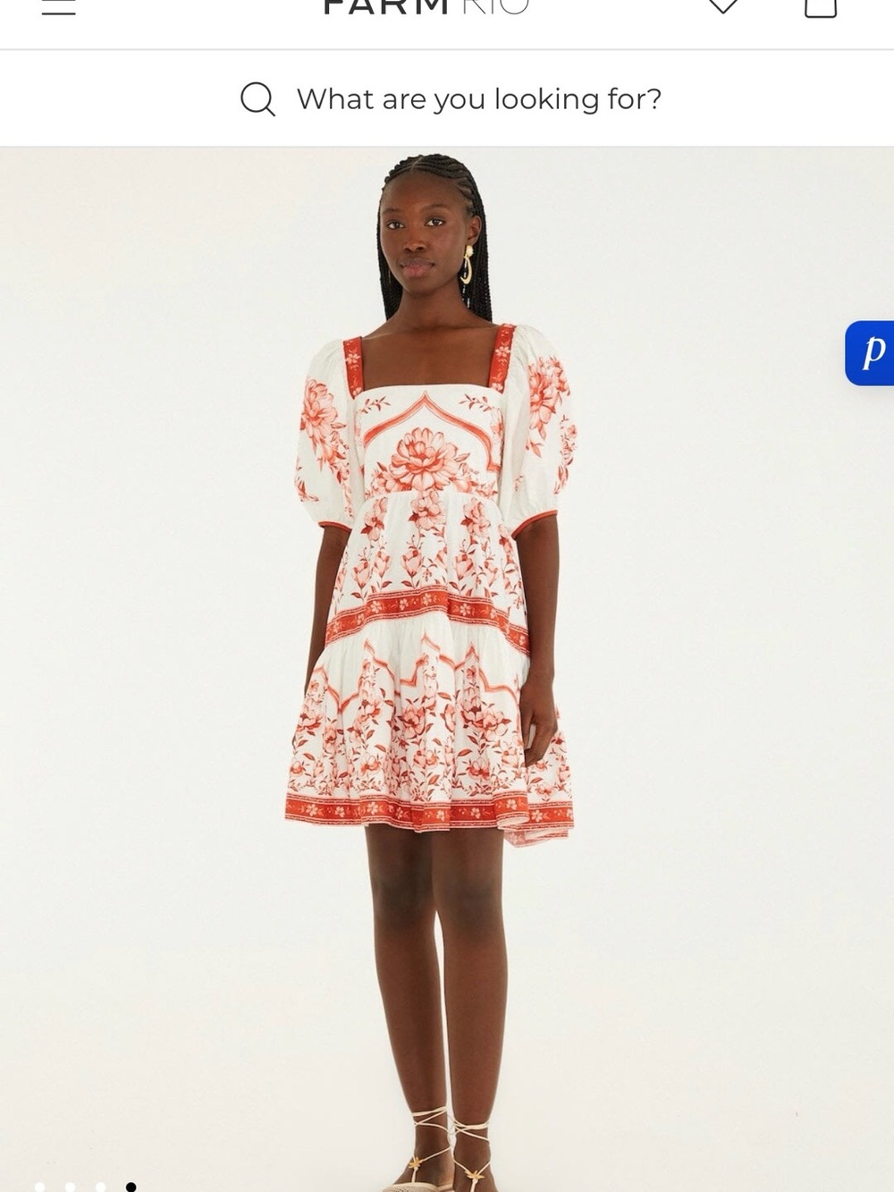 FARM Rio White and Coral Floral Square-Neck Mini Dress
